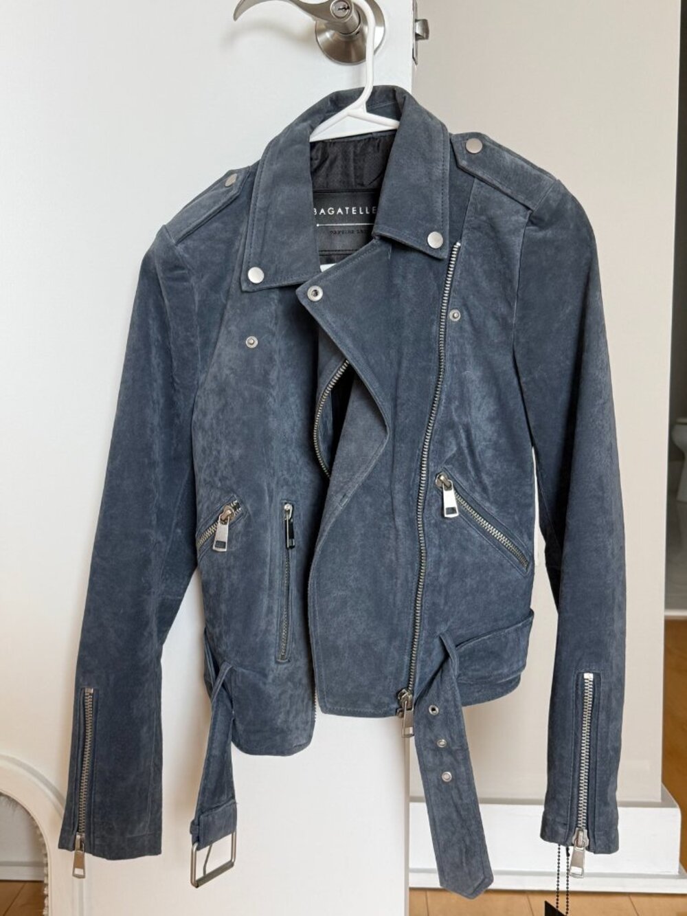 Bagatelle Charcoal Gray Suede Moto Jacket